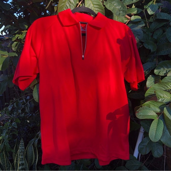 Phiten Evolution Zippered Polo Shirt Aqua Titanium Sport Technology - Red NEW - Picture 15 of 15